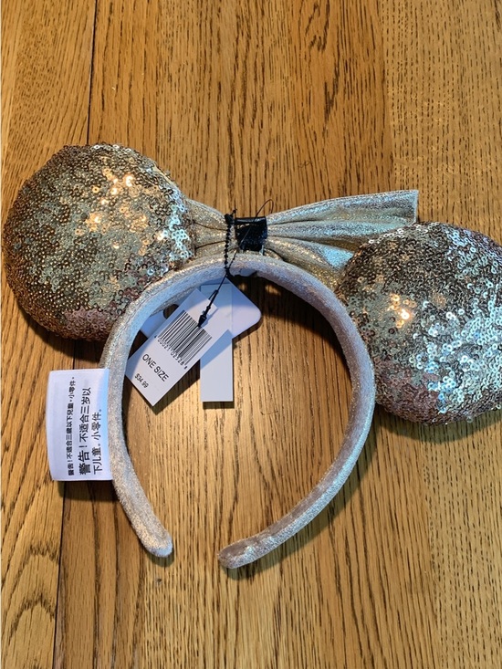Disney Silver Sequin Minnie Ears Headband with Black Bow